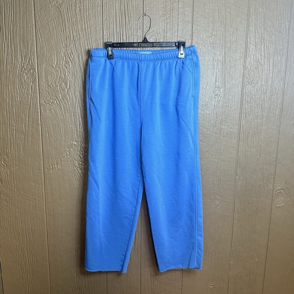 Nuuds Core Fleece Wide Leg Sweatpants‎ Cobalt Sz M Short Loungewear Hemmed